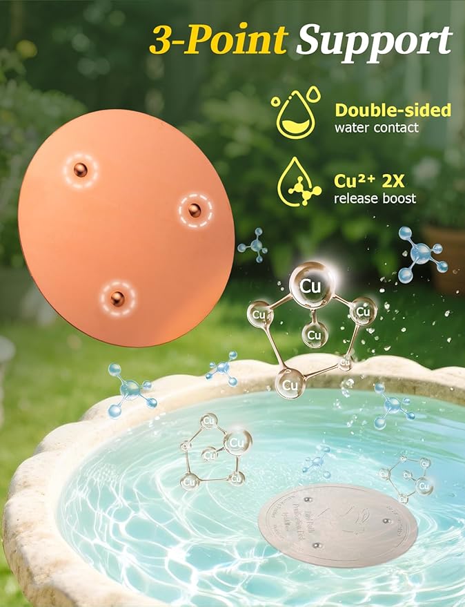 Mellbree Bird Bath Copper Disc & Clean Set, 0.6mm Reinforced 99.99% Pure Copper Cleaning Disk with Cleaning sponges Sandpaper and Microfiber Cloths for Cleaning Bird Baths and Bird Bath Disk