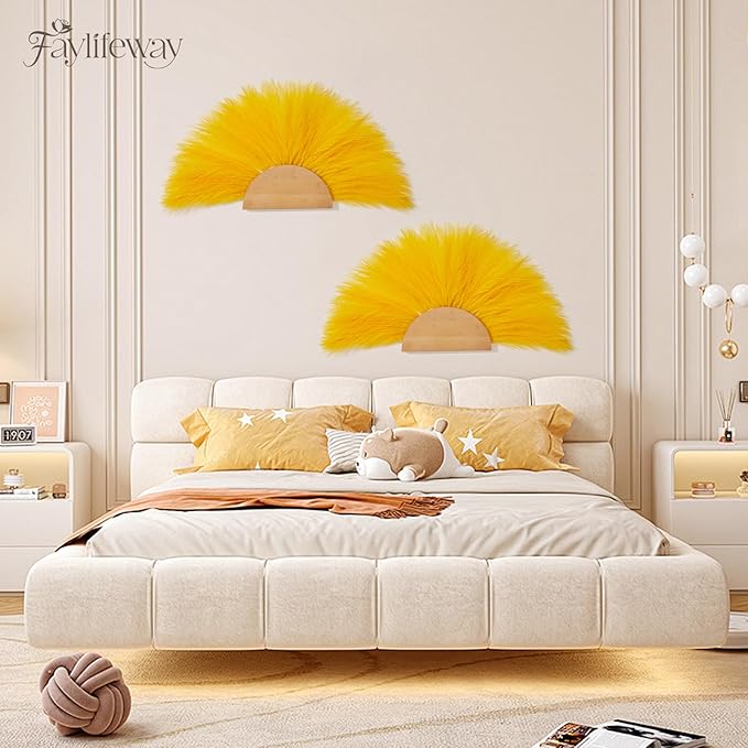 50PCS Pampas Grass Decor, 17" Yellow Pompas Grass, Fluffy Small Pampas Grass for Vase Filler Home Wedding Wall Table Party Decoration