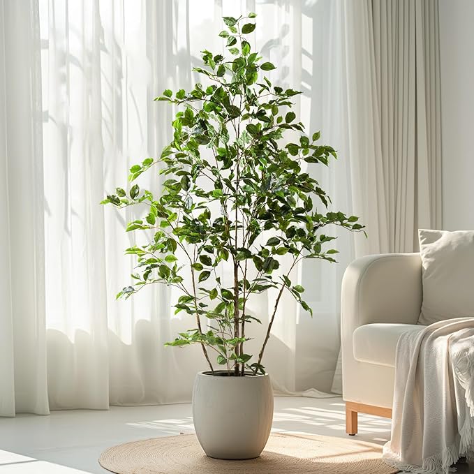 Bailikang Artificial Ficus Tree Indoor 5ft, Large Potted Faux Tree with Realistic Silk Leaves & Trunk for Home Office, Living Room Corner Decor