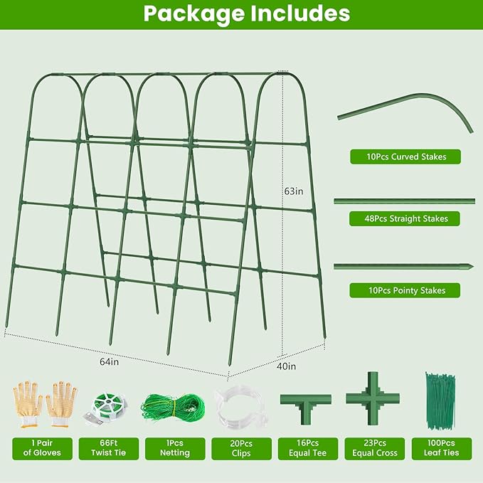 Cucumber Trellis for Raised Bed, U-Shape Garden Trellis for Climbing Plants Outdoor, Metal Arch Vegetables Trellis, Plant Support for Grape Vine Beans Squash Peas Flower
