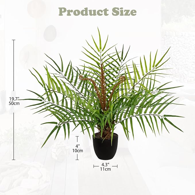 Briful Large Fake Plants 19.7'' Potted Faux Palm Plant Realistic Greenery Artificial Plants Indoor for Home Decor Farmhouse Centerpieces Wedding