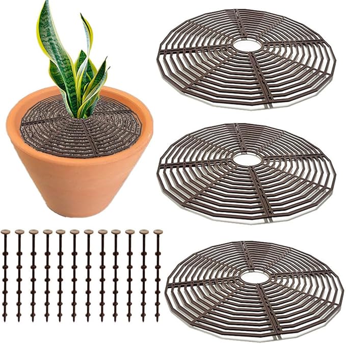 Synrroe 3 Pack Plant Pot Cover Protector Grid with Center Cutout - Cat & Dog Proof Flower Pot Soil Protector, Mesh Guard for Indoor/Outdoor Plants, Garden, Home Use-7.5inch (Small)