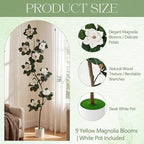 Jexine 7 ft Artificial Rubber Tree with 9 Magnolia Flowers in Pot Extra Tall Faux Magnolia Tree Fake Plant Indoor Floor Plant for Indoor Living Room Office Home Decor