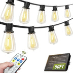 Solar String Lights Outdoor Waterproof Lights with Remote & Timer, LED Shatterproof ST38 Bulbs, USB & Solar Powered Patio Lights for Backyard, Porch, Garden, Wedding, Christmas Decor (50FT)