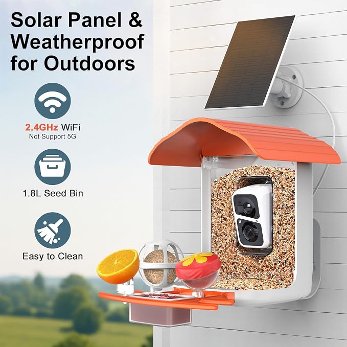 birdsnap® PAV-Bird Feeder with Camera,2K HD with 64GB Card, AI Identify Smart Bird House Cam Solar Panel,Live Stream,Motion Detection,Auto Record Video for Backyard Outdoors,Ideal Gift for Bird Lover