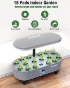 Growell Hydroponics Growing System Kit, 16 Pods Indoor Garden with 28W Full Spectrum LED Grow Light, Auto Timer, 3 Smart Light Modes, 8L Large Herb Garden, Ideal Gardening Gift for Women, Men (Gray)