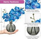 Oairse Blue Orchids Artificial Flowers Faux Orchid Arrangement with Black Glass Vase Set of 2 Real Touch Phalaenopsis Orchid Flowers Orchids Centerpiece for Dining Room Table