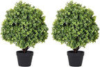 24" Faux Boxwood Plants Outdoor, Artificial Topiary Ball Trees Set of 2, UV Resistant Fake Potted Evergreen Realistic Greenery Bushes Shrubs for Outside Front Porch Planter Patio Indoor Decor 2ft Tall