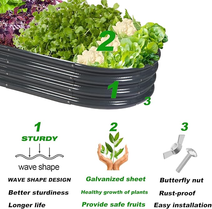 Rakukiri Raised Garden Bed GRS Certified Galvanized Planter Box Outdoor, 5ft Oval Rot-Resistant Metal Garden Bed Planter, Recycled Material Planter for Vegetables Flowers Herbs (Grey)