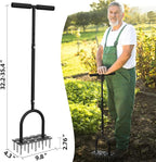 Aerator Lawn Tool Lawn Aerator -Heavy Duty Manual Grass Aerator with 15 Iron Spikes, Height Adjustable, Yard Aerator Tool for Lawn（Black）