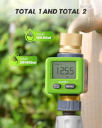 RAINPOINT Water Flow Meter, ±5% Accuracy, Pure Brass Inlet & Outlet Water Meter, 180° Screen-Flip, 4 Measure Modes for Outdoor Garden Hose, Lawn Sprinkler Watering, RV Water Tank Filling, Green