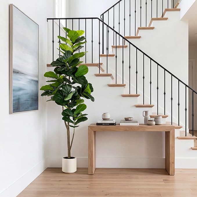 Artificial Fiddle Leaf Fig Tree 6FT with Planter Faux Trees Indoor Tall Artificial Tree, Stable Base, 84 Realistic Leaves, for Indoor/Outdoor Home Office Living Room Decor, Housewarming Gift