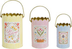 Set of 3 Vintage Floral Metal Bucket, Multi-Size Planters for Flowers & Easter Egg Containers, Rustic Garden & Home Decor