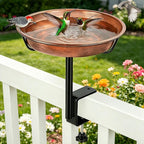 Gtongoko Deck Mounted Metal Bird Bath for Outside, 12 Inch Dia Weather-Resistant Birdbath Bowl for Balcony Fence Railing with Adjustable Clamp Outdoors
