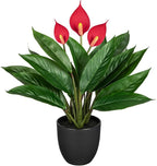 GnFlus 20'' Realistic Red Anthurium Artificial Potted Plant, Fake Flowers for Home Office Farmhouse Kitchen Bathroom Table Shelf Decor