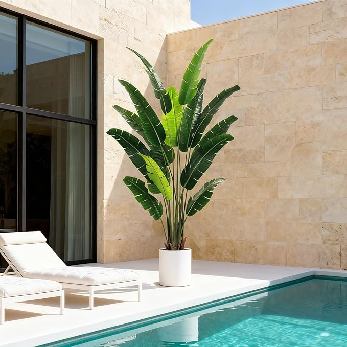 Artificial Bird of Paradise Plant 7 FT Fake Banana Leaf Plant Faux Tree Decor Large Fake Plants Realistic Indoor Outdoor Tall Floor Plant for Living Room, Office Decor
