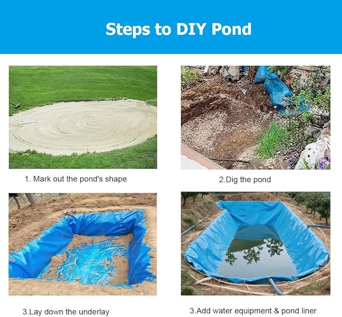 PVC Pond Liner for Fish/Plant, 0.3 MM Thick HDPE Blue Preformed Pond Liners Mat Underlayment for Outdoor Ponds Koi Fish Ponds Streams Garden Fountain Waterfall(1x5m/3.3x16.4')