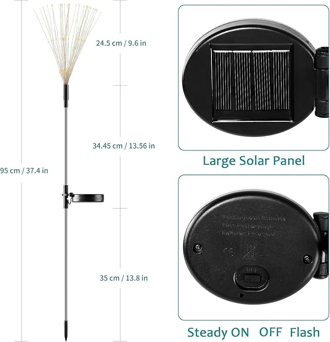 JJGoo Solar Firework Lights, 2 Pack 150 LEDs 2 Lighting Modes Solar Lights Outdoor Waterproof for Garden Patio Walkway Pathway Party Wedding Christmas Decorative - Purple