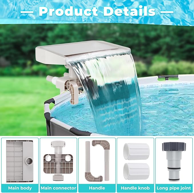 Hanaoyo Pool Fountain Waterfall - Smooth Flowing Above Ground Pool Accessory for Outdoor Decor and Relaxation