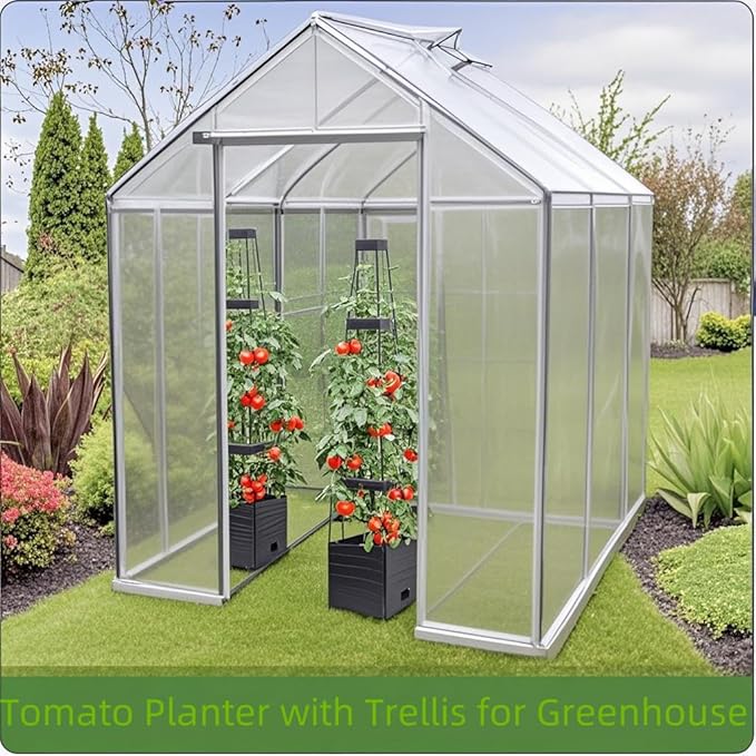 MYMULIKE Raised Garden Bed 4 Packs, Planter Boxes with Trellis 58.3'' Tomato Planters for Climbing Vine Vegetables Flowers Plants Self Watering Tomatoes Cage for Outdoor Patio Greenhouse