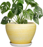 Ceramic Plant Pots - 8 Inch Planter with Drainage Hole and Tray, Decorative Pots for Plants Indoor Outdoor, Round Modern Plant Pot, Apartment Decor, Gifts for Men Women, Textured Yellow