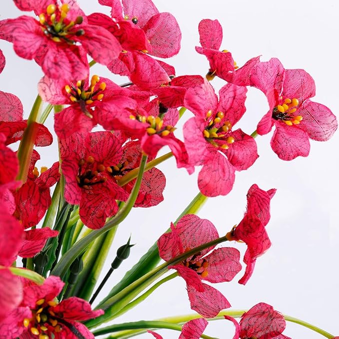 30 Bundles Artificial Flowers Outdoor UV Resistant Fake Flowers No Fade Faux Plastic Plants Garden Porch Window Box Decorating(Rose red)