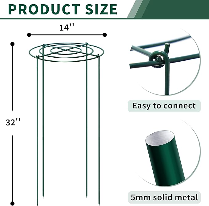 SYITCUN 4pack Peony Cages and Supports, 14 x 32 Inch Four Legs Peony Cage, Heavy-Duty Peonies Support Cages, Peony Ring for Roses, Hydrangeas, Sage, Peonies, Cucumbers, Tomato