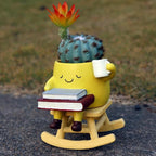 Dolkgy Funny Planters for Indoor Outdoor Plants, Adorable Rocking Chair Drinking Coffee Book Face Plant Pots, Unique Yellow Head Planters Flower Vase Succulent Pots