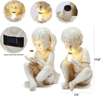 Large Garden Children Statues Light Up Firefly Jar Solar Powered | Set of 2 Figurines | Girl & Boy Garden Yard Art Décor, Indoor & Outdoor Ornament Gifts for Lawn, Patio , 7.5" W x11. 8”H Cream Gift