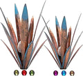 Jesokiibo 2pcs Tequila Sculpture Metal Agave Plant Home Decor Rustic Hand Painted Figurines Yard Decorations Lawn Ornaments（Multi-Color LED Solar Light Green） (Blue)
