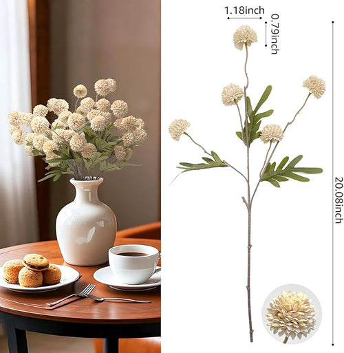 10 Pcs Artificial Flowers Pompon Mum Fake Flowers, Faux Small Mini Chrysanthemum Flowers, Realistic Faux Flowers for Room Decor Aesthetic, Living Room Farmhouse House Decor, Beige