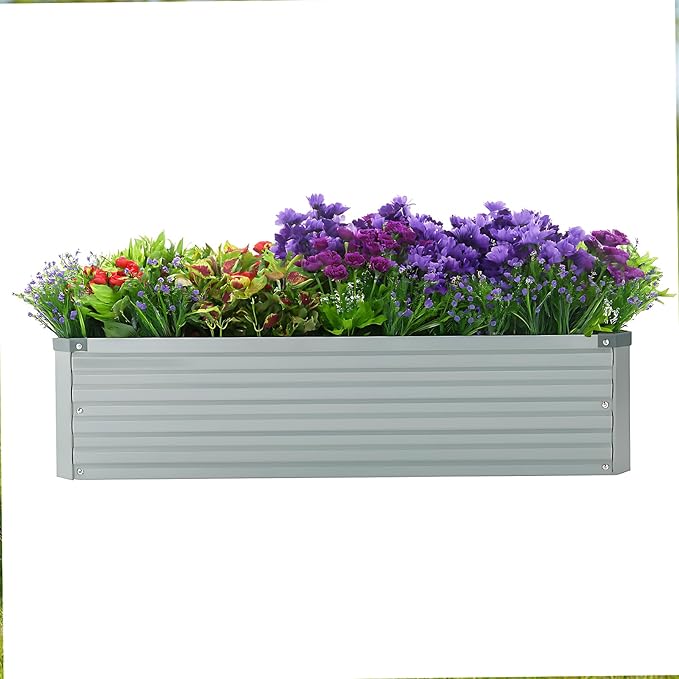 Meberam 2 Pack 4x2x1FT Galvanized Raised Garden Beds Kit Outdoor Metal Gardening Planter Box for Vegetable Elevated Flower Herbs,Gray
