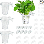4 Pack Aquarium Plant Holder for Live Plants, Fish Tank Plant Holder with 24 Adjustable Hooks (3 Sizes) & 8 Aquarium Suction Cups, Plant Holder for Fish Tank for Pothos, Aquascape Decorations