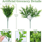 20 Bundles Artificial Plants Fake Greenery for Outdoor Spring Summer Decoration, UV Resistant Realistic Faux Shrubs Stems No Fade Plastic Boxwood for Planter Garden Patio Balcony Porch Backyard Indoor