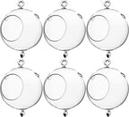 WGV Hanging Terrarium Globe, Width 5", Height 7", Double Hook, DIY Air Succulent Planter, Clear Glass Vase Orb, Candle Holder for Windowsill Outdoor Garden Decor, 6 Pieces Bulk