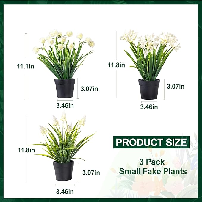 3 Pack Fake Small Plant Artificial Potted Flowers for Home Decor Fake Flower Plant Greenery Mini Faux Plant for Indoor Bedroom Living Room Office Shelf Bathroom Farmhouse Decor (Type 5)