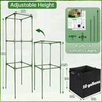 ANPHSIN 3 Sets Tomato Cages with 10 Gallon Grow Bags - 47'' Stable Plant Support Trellis Kit, Square Cages with Planter Pots for Garden Flowers Vegetables Cucumber Vertical Climbing Plants Vines