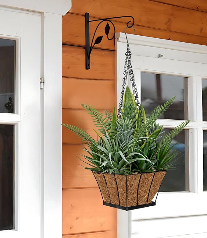 DILATATA Artificial Hanging Plants Basket, Faux Snake Plants Fern Succulent Mix with Coconut Fiber Liner, Fake Hanging Plant with Chain Hook for Indoor Outdoor Porch Patio Balcony Home Décor