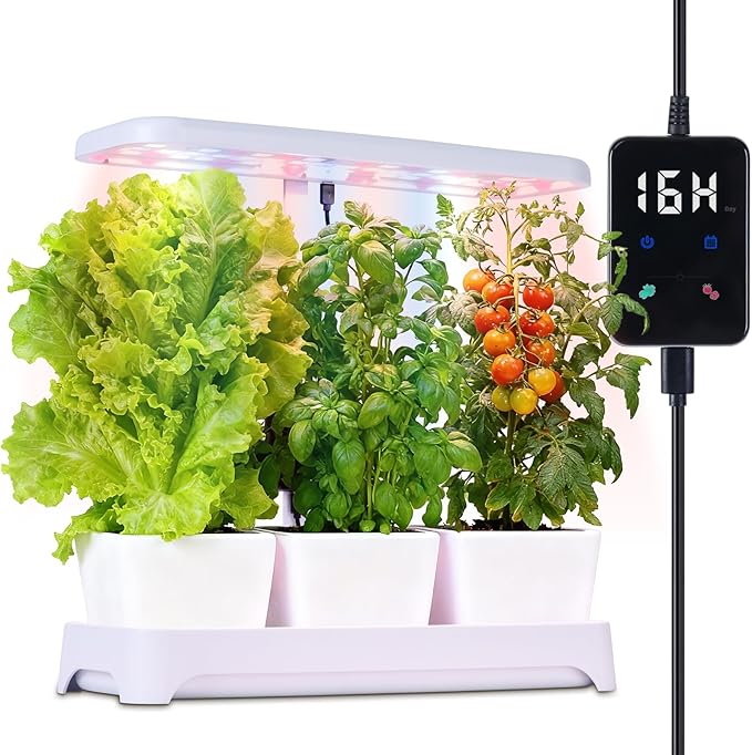 Indoor Herb Garden with Grow Light, Full Spectrum LED Planter for Kitchen Herbs & Houseplants, Height Adjustable Indoor Growing System for Home & Apartment Decor (Not Pots) (White, 16.5*6.5*4 inch)