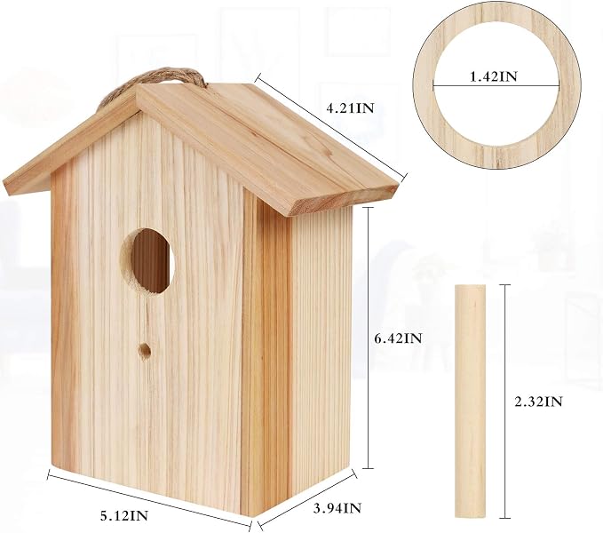 Window Bird House for Outside with Strong Suction Cup, Upgraded See Through Window Birdhouse for Viewing Inside, Wooden Bird Nesting Box for Bluebird Finch Chickadee Outdoors, Best Gift for Kids
