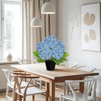 18" Hydrangea Artificial Flowers Plant in Black Plastic Pot, Fake Hydrangeas Plants for Home Office Indoor Outdoor Decor, Realistic Floral Centerpiece for Living Room & Porch Decorations, Blue