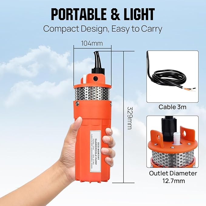 ECO-WORTHY 24V DC Solar Well Pump Kit,Submersible Water Well Pump,2pcs 100W Solar Panels with Controller for Off-Grid Irrigation, Livestock Water
