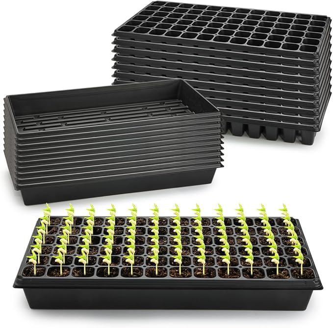 RooTrimmer 10 Pack 1020 Trays No Holes and 10 Pack 72 Cell Seed Starter Tray, 20" x 10" - Heavy Duty Reusable Plastic Seed Starter Kit for Microgreens, Seed Germination & Plant Propagation (10 Sets)