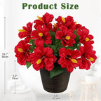 Briful Artificial Hibiscus Flowers in Brown Pot, 14.1" Faux Tropical Flower Plant for Outdoor Porch, Potted Red Hibiscus Tabletop Decor for Living Room, Dining Table, Office, Indoor Home Décor