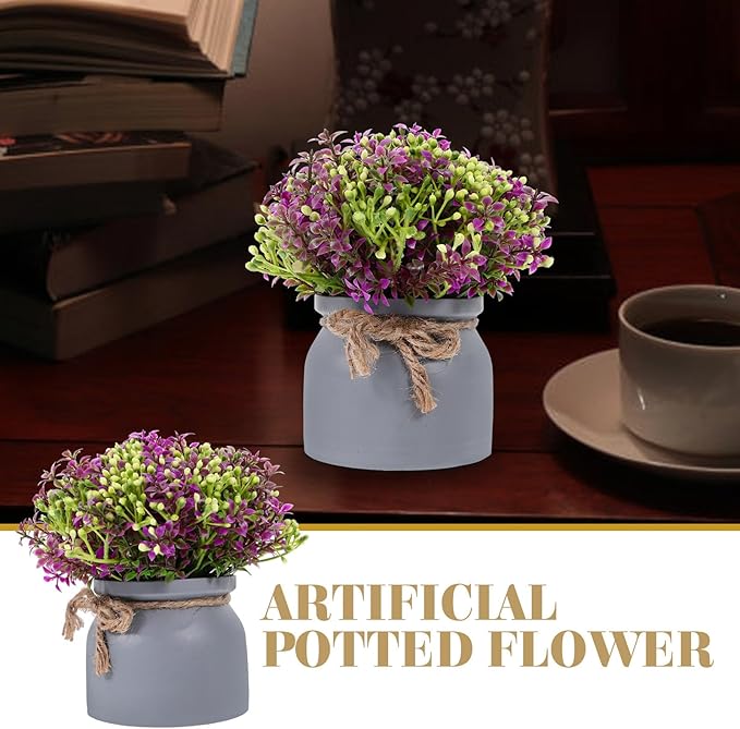 Artificial Potted Orchid Bonsai, Faux Floral Plant in Lotus Color Pot, Desktop Greenery Decoration for Home and Office Living Room