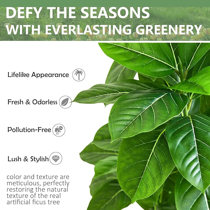 Ficus Tree Artificial Plants Indoor, 7FT Tall Fake Trees in White Pot, Large Potted Silk Floor Plant Artificial Trees, Green Lifelike Faux Ficus Tree for Home Room Office Porch Decor-Green