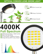 Plant Grow Light,yadoker LED Growing Light Full Spectrum for Indoor Plants,Black Magnifying Glass Plant Lights,Height Adjustable, Automatic Timer, 5V Low Safe Voltage,Idea for Large