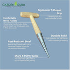 Garden Guru Steel Dibber Planter Tool for Planting Seeds & Bulbs - High Carbon Steel & Comfortable Wood Carved Handle - for Consistent Planting Flowers Tulips, Daffodils, Dahlias (4 Pack)