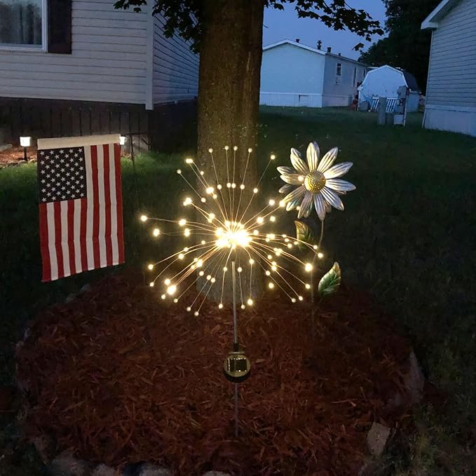 Anordsem Solar Lights Outdoor Waterproof: 4 Pack Garden Light - Bendable Copper Wire with 120 LED Firework Beads - DIY Warm Fun Decoration for Yard Patio - Twinkle Sparkler Gifts for Women Wife