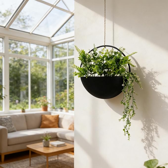 Fake Hanging Plants Artificial Plants Indoor, Faux Plants Eucalyptus in Pot for Living Room Bathroom Wall Décor, Outdoor Porch Decorations, Farmhouse Home Office Décor（Black）